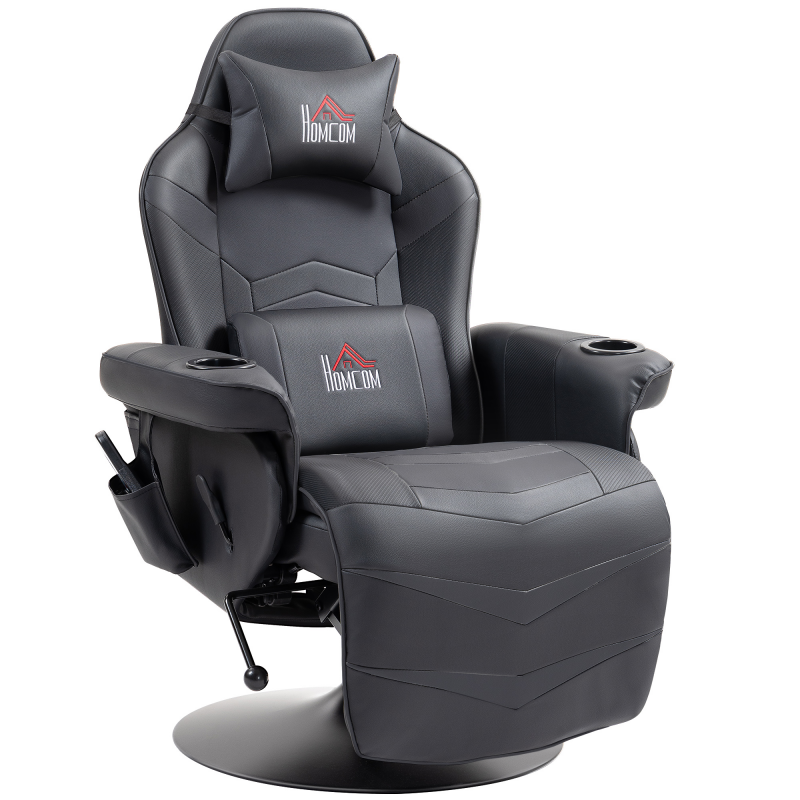 HOMCOM Gaming Stuhl mit Massage, 360° Drehbar, 6 Massagepunkte, Fußstütze, abnehmbare Kopfstütze, Kunstleder, 79,5 x 82,5 x 111,5cm, Schwarz Aosom – Bild 1 von 2