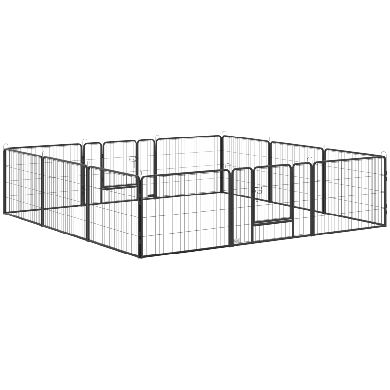 PawHut Freilaufgehege, 60 cm Hoch Welpenauslauf mit Tür, Welpenlaufstall, Hundelaufstall mit 12 Paneelen, Hundeauslauf, Stahl, Schwarz Aosom – Bild 1 von 2