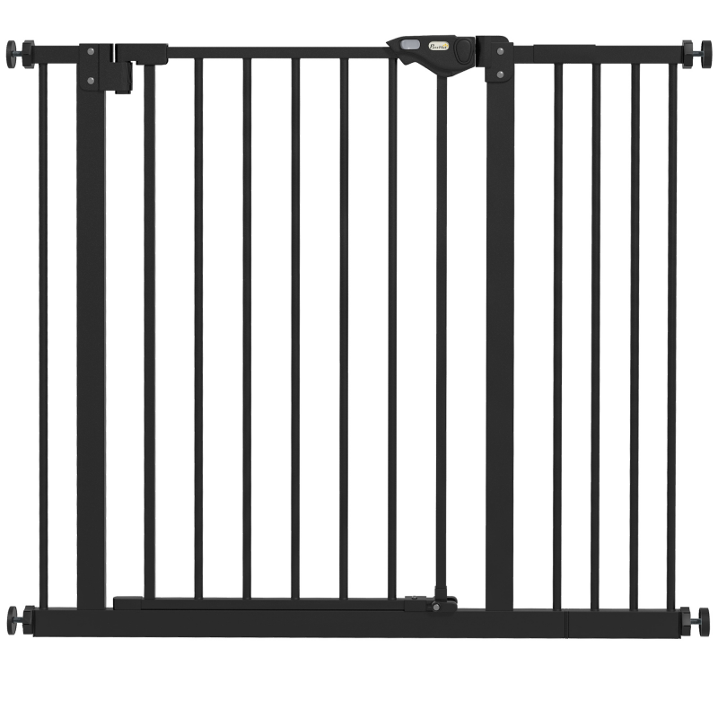 PawHut Türschutzgitter Hunde, Absperrgitter, 74-80/87-94 cm, Treppenschutzgitter für Haustier, Hundegitter inkl. verschiedene Verlängerungen, Schutzgitter ohne Bohren, Metall, Kunststoff, Schwarz Aosom – Bild 1 von 2
