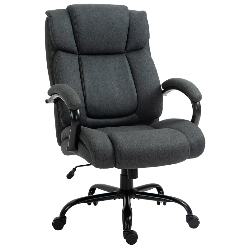 Vinsetto Bürostuhl, Ergonomischer Chefsessel, Gepolsterter Schreibtischstuhl mit Armlehne, Höhenverstellbarer Drehstuhl mit Wippfunktion, Leinenoptik, bis 220 kg belastbar, Dunkelgrau Aosom – Bild 1 von 2