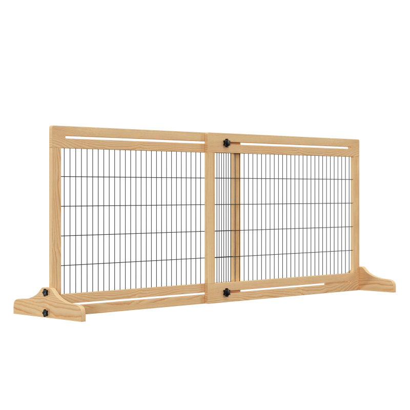 PawHut Hundegitter Tür 2er Set 104-183L x 36B x 69H cm aus Kiefernholz, freistehend & flexibel, stabil für Treppen & Türen in Naturfarbe Aosom.de – Bild 1 von 2