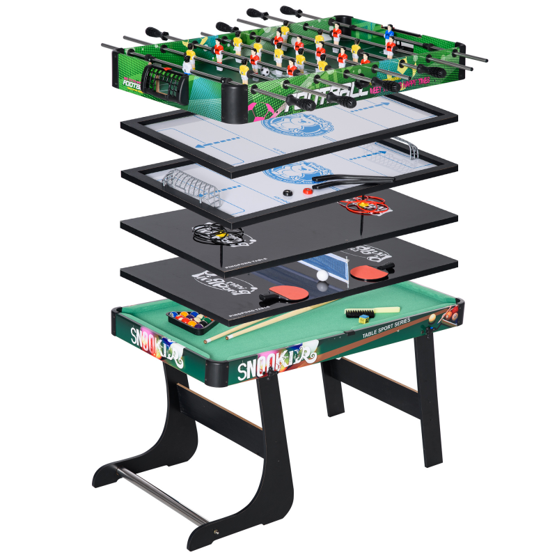 HOMCOM 6‑in‑1 Spieltisch klappbar – Kicker, Billard, Airhockey, Tischtennis, Ringwurf & Eishockey – für Kinder & Erwachsene, 118×104×71 cm Aosom – Bild 1 von 2