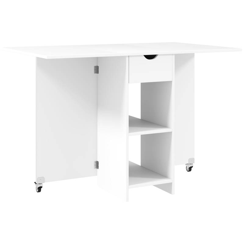 HOMCOM Klappbarer Esstisch Mobiler Küchentisch für 2-4 Personen mit Offenen Ablagen, 1 Schublade, Klapptisch für Kleine Räume, Esszimmer 114,5 x 70 x 75 cm, Weiß Aosom – Bild 1 von 2