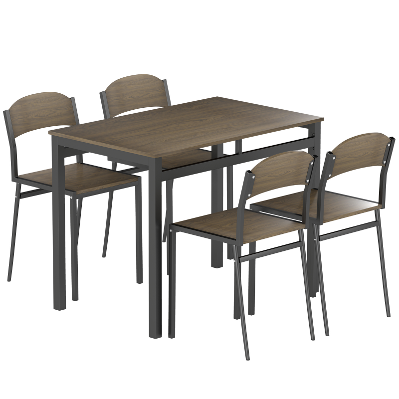 HOMCOM Esstisch-Set – Runder Küchentisch mit 4 Stühlen, Modernes Design, Metallgestell, für kleine Räume, Dunkelbraun/Schwarz Aosom – Bild 1 von 2