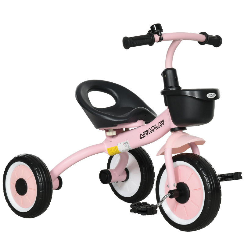 AIYAPLAY Dreirad Kinderfahrrad mit verstellbarem Sitz und Fahrradkorb, Klingel, Pedalen, für 2-5 Jahre, Metall, Rosa Aosom.de – Bild 1 von 2