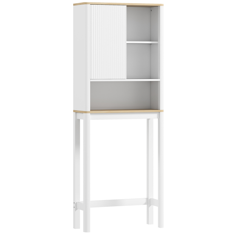 HOMCOM Badschrank über Toilette – Schrank mit gerillter Tür, offene Fächer & verstellbares Regal, 65 x 25 x 170 cm, Weiß Aosom – Bild 1 von 2