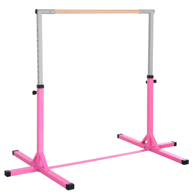 HOMCOM Gymnastik Turnreck 13-stufig höhenverstellbar bis 75 kg belastbar, Reckstange aus Stahl & Buchenholz, rosa, ideal für Training und Fitness Aosom.de – Bild 1 von 2