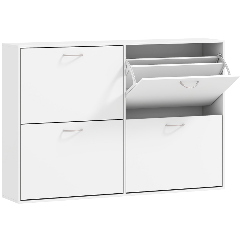 HOMCOM Schuhkipper Schuhschrank Schuhregal mit 4 Klappen für 16–24 Paar Schuhe, Weiß 120 x 24 x 81 cm, platzsparend & modern Aosom.de – Bild 1 von 2