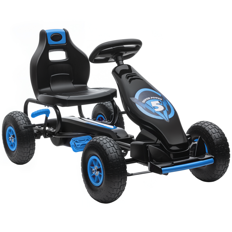 HOMCOM Gokart Kinderfahrzeug blau schwarz mit verstellbarem Sitz Gummireifen Pedal Handbremse ab 5 Jahren für Spaß im Freien Aosom.de – Bild 1 von 2