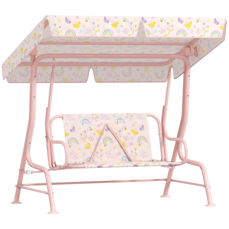 AIYAPLAY Kinder Hollywoodschaukel 2-Sitzer Kinderschaukel mit verstellbarem Sonnendach, Sicherheitsgurt Gartenschaukel für 3-6 Jahre Kinder Rosa 110 x 74 x 113 cm Aosom – Bild 1 von 2
