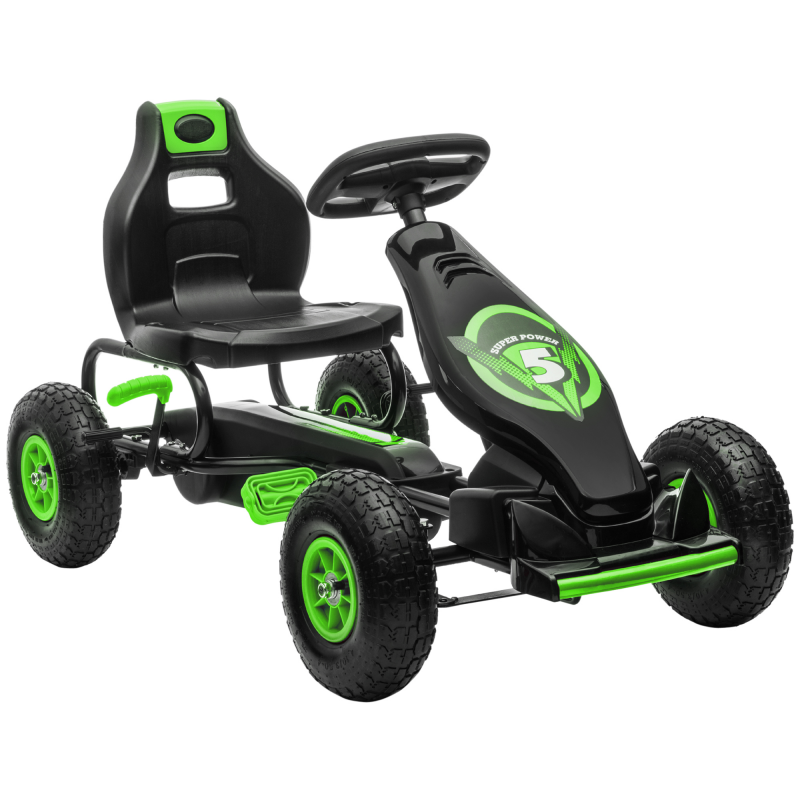 HOMCOM Gokart Kinderfahrzeug mit verstellbarem Sitz und Gummireifen, Pedal & Handbremse, ab 5 Jahren, grün-schwarz für Abenteuer im Freien Aosom.de – Bild 1 von 2