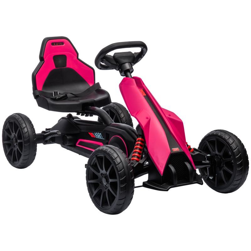 HOMCOM Gokart Tretauto mit Handbremse, verstellbarem Sitz, Vor- und Rückwärtsgang, Tretfahrzeug Kinderfahrzeug Kettcar für Kinder 3-8 Jahren Rosa Aosom – Bild 1 von 2