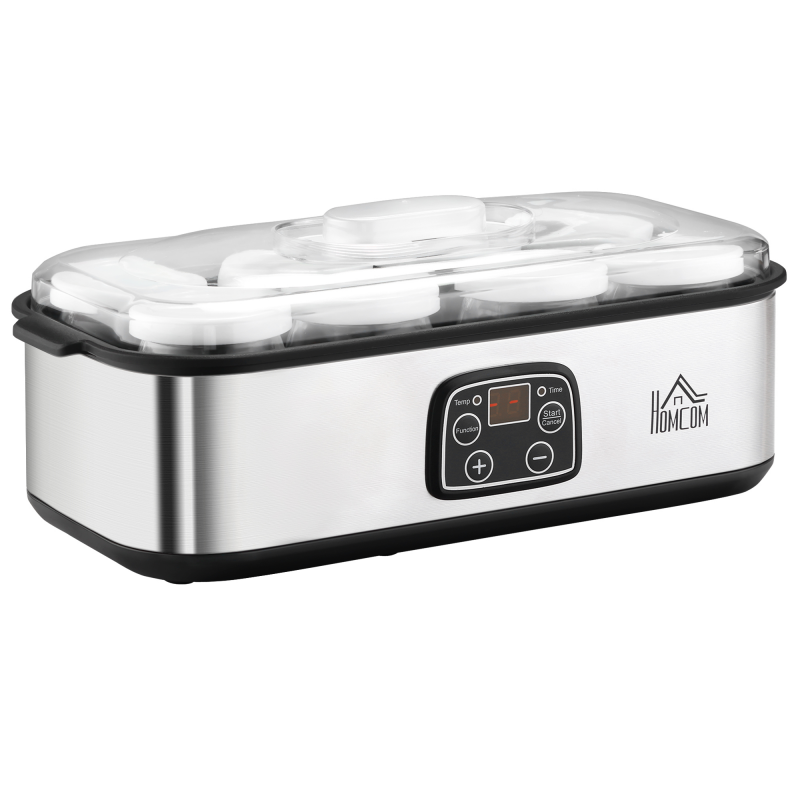 HOMCOM Joghurtbereiter 25W mit LCD-Display, 8 Gläser 180ml mit Deckel, einstellbare Temperatur aus PC & PP-Kunststoff Aosom.de – Bild 1 von 2