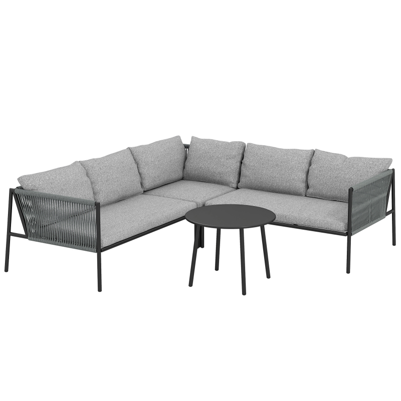 Outsunny Polyrattan Gartenmöbel Set rattan sitzgruppe mit Eckstuhl 2 Einarmige Stühle Couchtisch abnehmbar Kissen für Garten Dunkelgrau Aosom.de – Bild 1 von 2