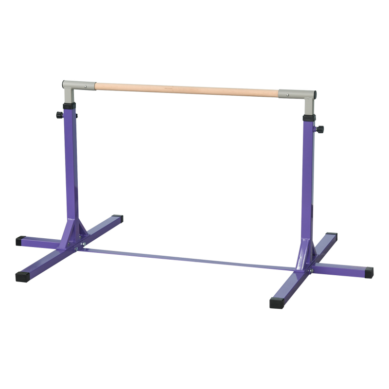 HOMCOM Gymnastik-Turnreck, 13-stufig höhenverstellbar Reckstange, Reck Turnstange aus Holz & stabile Stahlkonstruktion bis 75 kg belastbar, für 3+ Kinder, Indoor, Outdoor, Violett Aosom – Bild 1 von 2