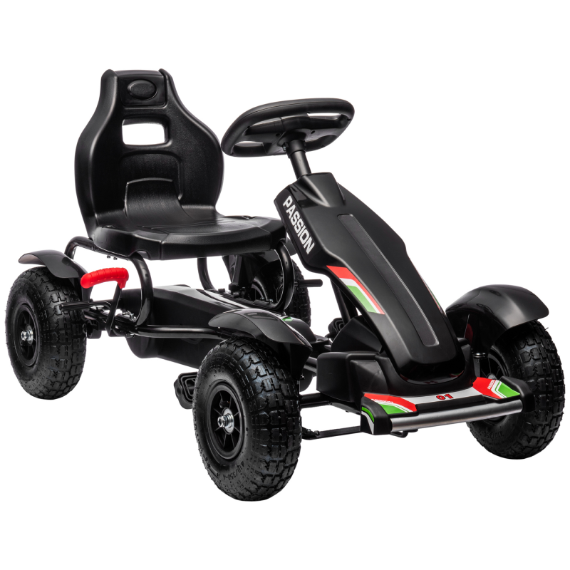 HOMCOM GoKart, Tretfahrzeug, Tretauto mit Handbremsen, Kinderfahrzeug mit verstellbarem Sitz, Pedal, Kettcar für 5-12 Jahre, Schwarz Aosom – Bild 1 von 2