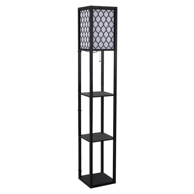 HOMCOM Stehleuchte mit Regalen Stehlampe, Innenbeleuchtung, E27, bis 40W, für Wohn-/Schlafzimmer, Holz, Schwarz, 26x26x160 cm Aosom – Bild 1 von 2