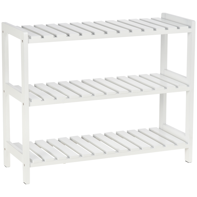 HOMCOM Schuhregal 3 Ebenen, Schuhaufbewahrung aus Kiefernholz mit 3 Lattenböden, für Wohnzimmer, Eingangsbereich, 70 x 26 x 57,5 cm, weiß Aosom – Bild 1 von 2