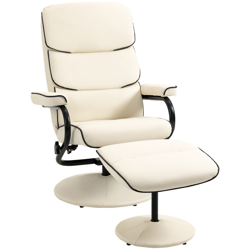 HOMCOM Relaxsessel mit Fußhocker, TV-Sessel mit neigbarer Rückenlehne, 360° drehbar, gepolsterter Komfortsitz, bis zu 130 kg, für Wohnzimmer, Schlafzimmer, Creme Aosom – Bild 1 von 2