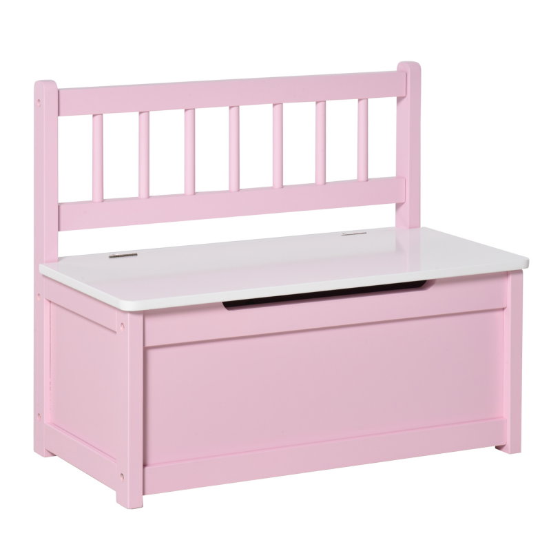 HOMCOM 2-in-1 Spielzeugtruhe für Kinder, klappbarer Deckel mit Sicherheitscharniere, Aufbewahrungsbank mit Rückenlehne, für Wohnzimmer, Flur, 60 x 30 x 50 cm, rosa Aosom – Bild 1 von 2