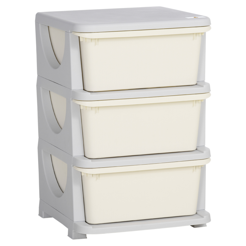 HOMCOM Schubladenschrank für Kinder mit Stauraum Aufbewahrungsboxen Spielzeug-Organizer Spielzeugkiste drei Ebenen für Kinderzimmer 3-6 Jahre Kindermöbel Cremeweiß 37 x 37 x 56,5 cm Aosom – Bild 1 von 2