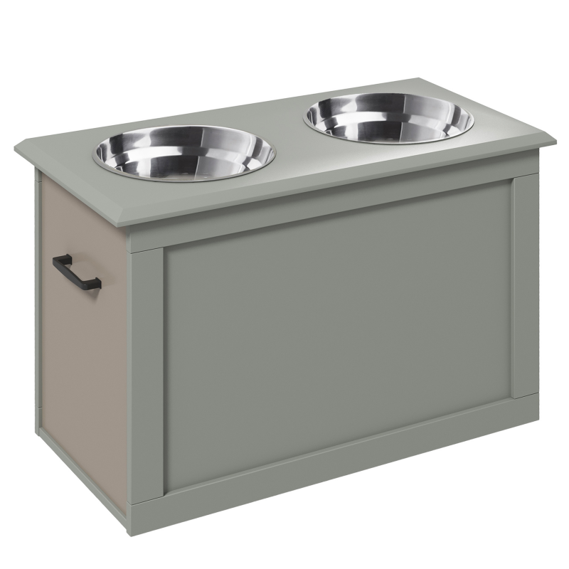 PawHut Hunde Fressnapf mit Stauraum 2 Edelstahlnäpfe Futterstation Grau 60x30x41cm für Hunde Aosom.de – Bild 1 von 2