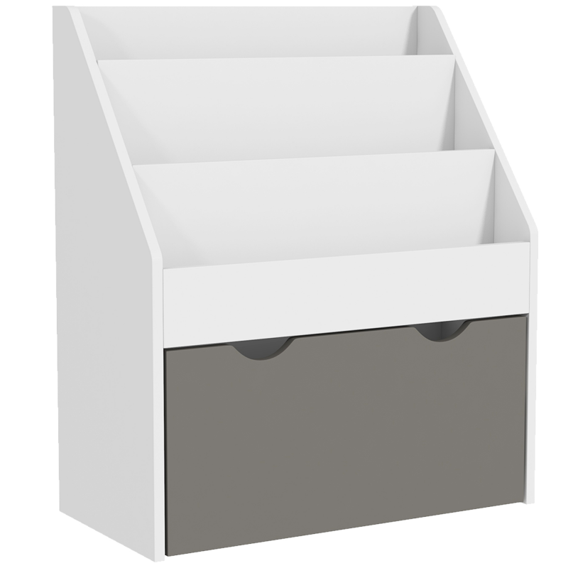 AIYAPLAY Kinderregal für 3-8 Jahre mit 3 Ablagen und unterer Schublade, Spielzeugregal aus MDF, 62.5x30x70 cm, Weiß und Grau Aosom – Bild 1 von 2