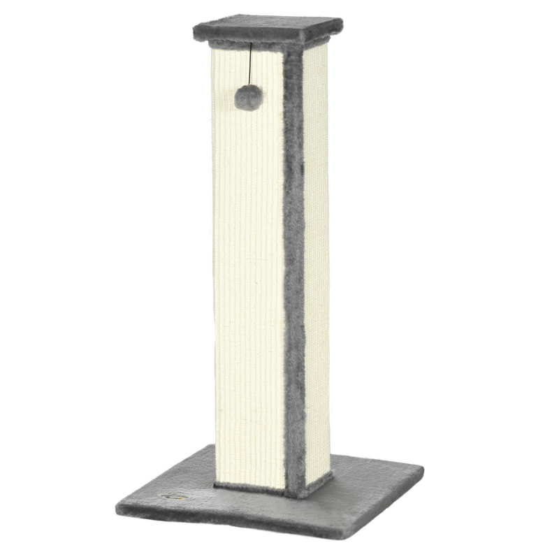 PawHut Kratzstamm 81cm hohe Kratzsäule aus Sisal mit Spielball, ideal für Katzen bis 5kg, Indoor-Nutzung, in Grau und Creme Aosom – Bild 1 von 2