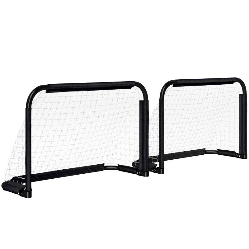 HOMCOM Fußballtor 2er Set Klappbar Fussballtore mit Metallrahmen für Kinder und Erwachsene, Garten, 90 x 36 x 60 cm, Schwarz Aosom – Bild 1 von 2