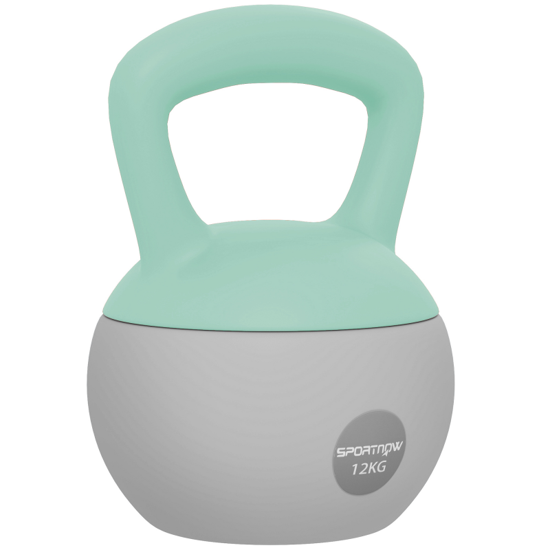 SPORTNOW Kettlebell 12 kg mit rutschfestem Griff für Fitness, Krafttraining und Cardio, grau und grün Aosom – Bild 1 von 2