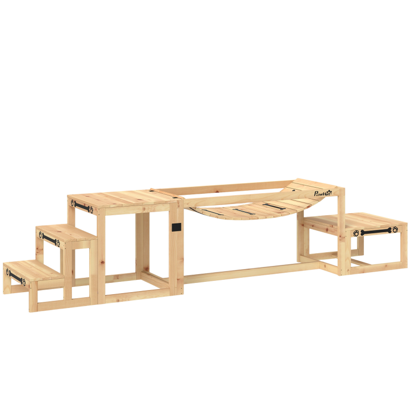 PawHut Hunde Agility Set, 4er-Set Hundetraining mit Brücke, Treppe, Plattform, Agility-Ausrüstung aus Tannenholz für große Hunde bis 40 kg, Naturholz Aosom – Bild 1 von 2
