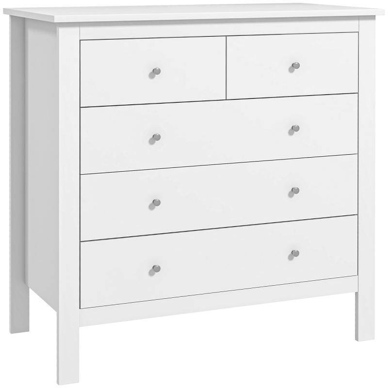HOMCOM Kommode mit 5 Schubladen Beistellschrank Schubladenkommode Sideboard mit Anti-Kipp-Schutz, Schrank für Wohnzimmer, Schlafzimmer, Weiß 79 x 39,5 x 80,5 cm Aosom – Bild 1 von 2