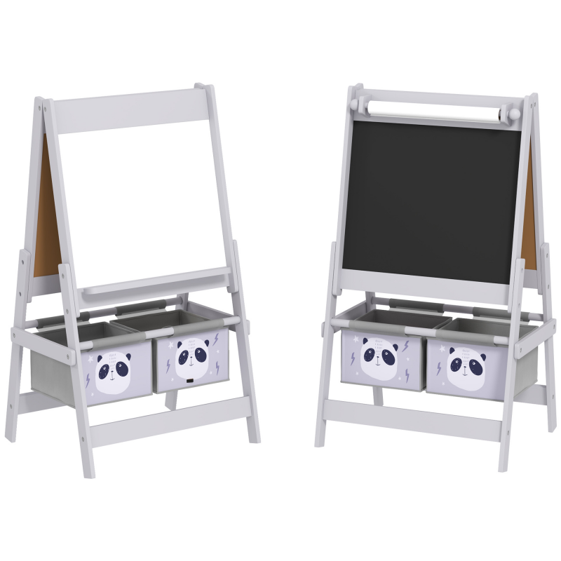 AIYAPLAY Kinder-Staffelei doppelseitig Kreide- & Whiteboard mit Papierrolle 2 Körbe 54 x 46,5 x 93 cm grau Aosom – Bild 1 von 2