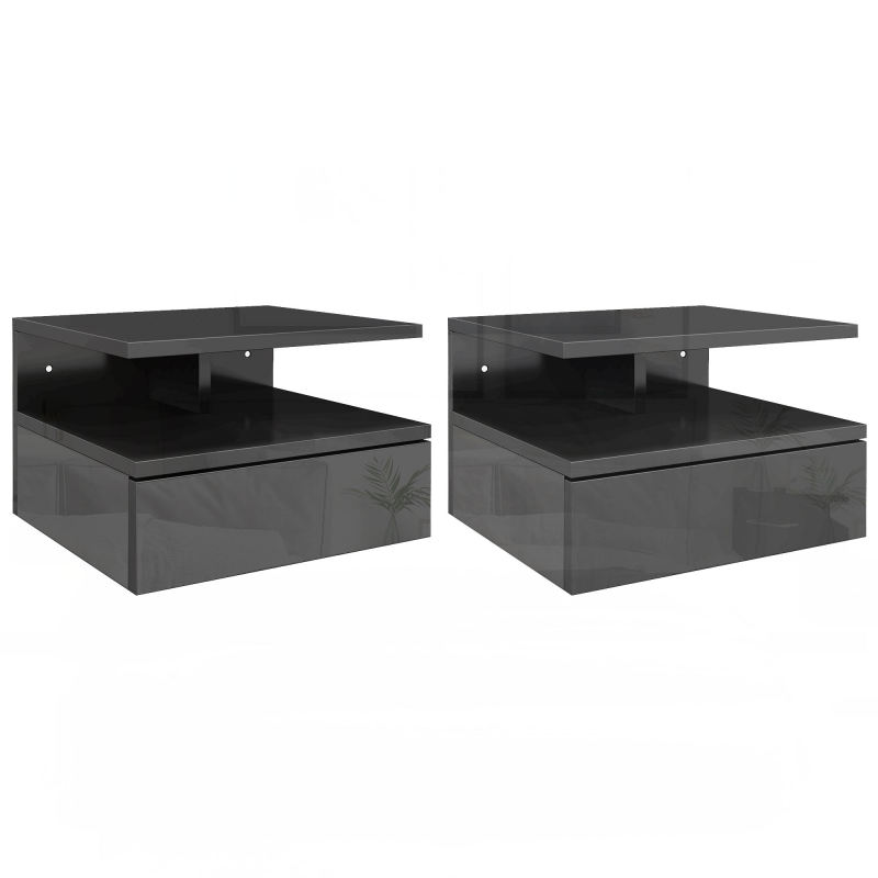 HOMCOM Set mit 2 schwebenden Nachttischen, Nachttische für Schlafzimmer mit Schublade, offenes Fach, für Wohnzimmer, 35x32x22,5 cm, Schwarz Glanz Aosom – Bild 1 von 2