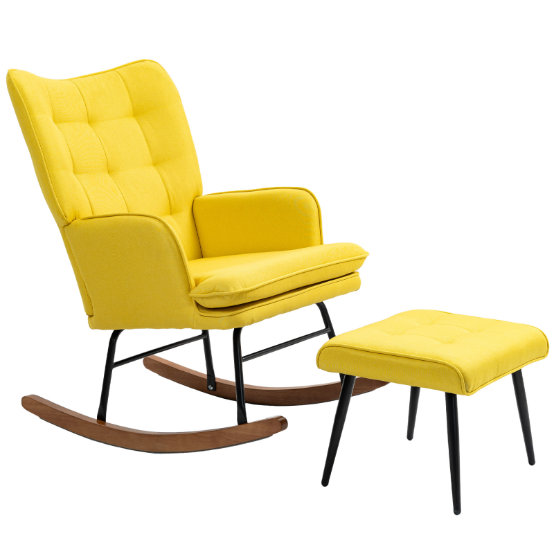 HOMCOM Schaukelstuhl Schwingsessel mit Hocker Relaxsessel Armlehnsessel Leinenoptik bis 130 kg belastbar Beige für Wohnzimmer & Entspannung Aosom.de – Bild 1 von 2