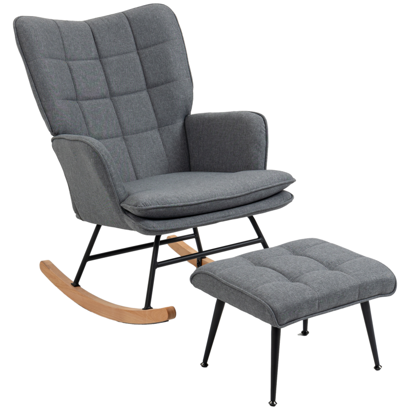 HOMCOM Schaukelstuhl bis 130 kg Schwingsessel mit Hocker Armlehnsessel Stillsessel Leinenoptik Schaukelsessel für Wohnzimmer & Schlafzimmer Aosom.de – Bild 1 von 2