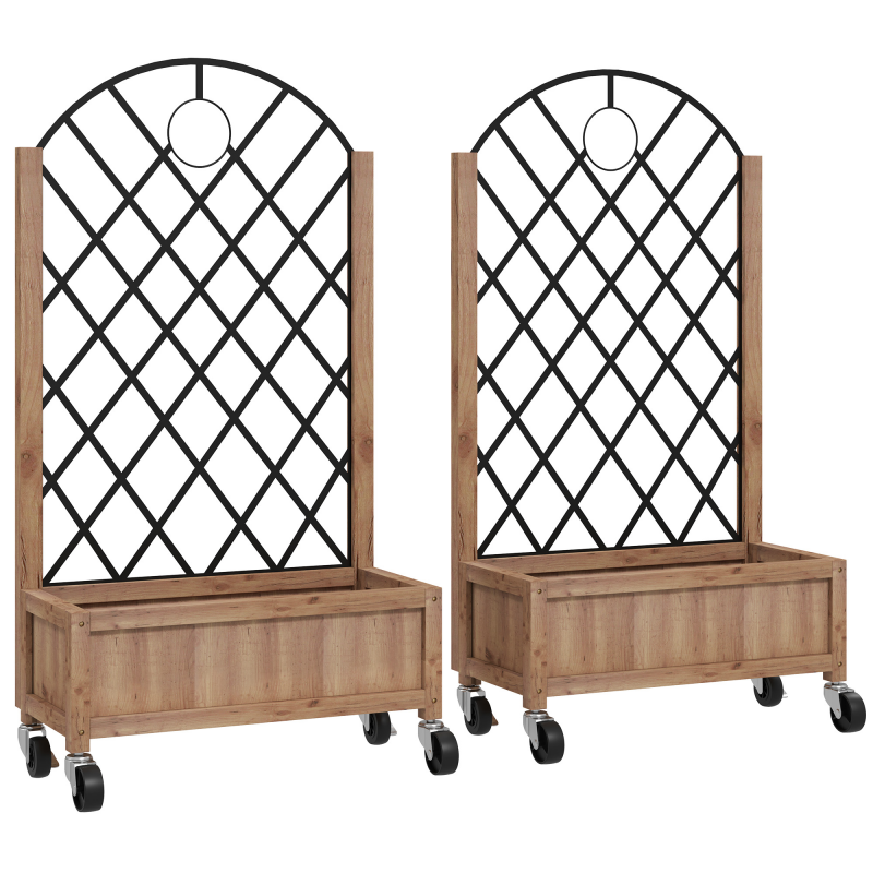 Outsunny 2er Set Hochbeet Pflanzkasten mit Rolle, Rankgitter, Spalier Pflanzkübel Blumenkasten Holz, Gartenspalier 152x25x97cm für Garten Balkon Terrasse, Blumenkübel für Kletterpflanzen Korbpflanzen Aosom – Bild 1 von 2