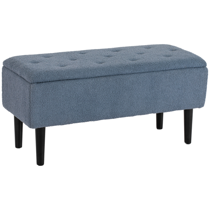 HOMCOM Sitzbank mit Stauraum, Bettbank, Polsterbank mit Klappdeckel, Truhenbank, für Wohnzimmer, Schlafzimmer, Blau, 95 x 38 x 45 cm Aosom – Bild 1 von 2