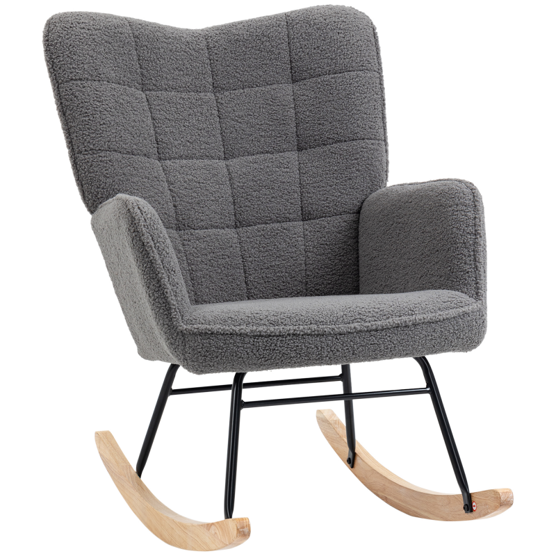 HOMCOM Schaukelstuhl, Schaukelsessel mit Berbervliesoptik, Armlehne, Gepolsterter Sessel mit Holzkufen, Relaxsessel für Wohnzimmer, Schlafzimmer, bis 120kg belastbar, Dunkelgrau Aosom – Bild 1 von 2