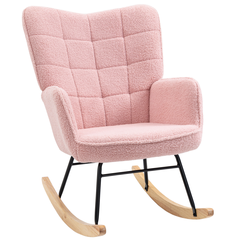 HOMCOM Schaukelstuhl Schwingsessel Schaukelsessel Akzentstuhl Relaxsessel Wohnzimmersessel für Schlafzimmer, bis 120 kg, Lammfellimitat, Rosa Aosom – Bild 1 von 2