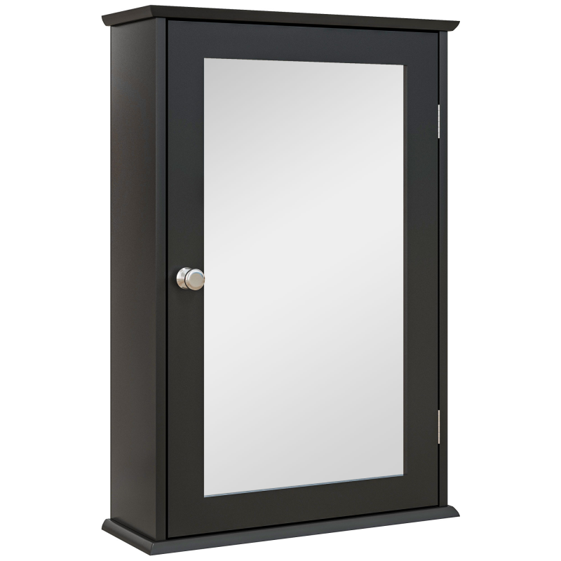 kleankin Badezimmerschrank mit Spiegel und Magnetverschluss, platzsparender Wand-Badschrank aus Holz, 41x14x60cm, Schwarz Aosom – Bild 1 von 2
