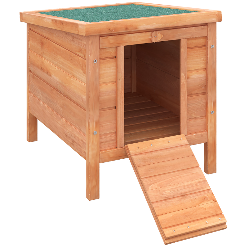 PawHut Kleintierstall Kleintierkäfig 51x42x43 cm mit aufklappbarem Asphaltdach und Rampe, Nagerkäfig Katzenhaus aus Tannenholz Aosom.de – Bild 1 von 2