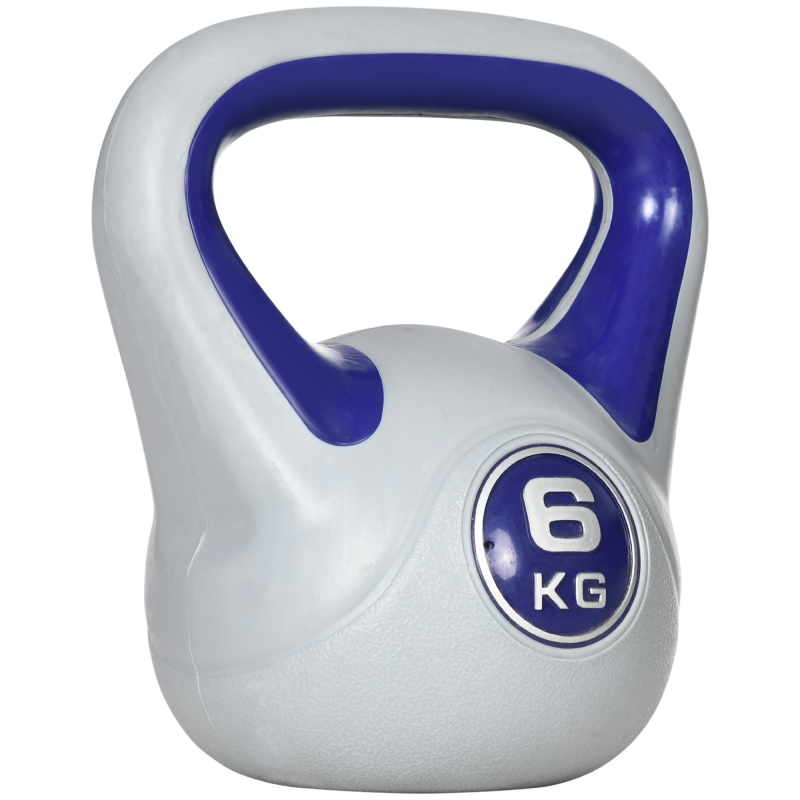 SPORTNOW Kettlebell 6 kg, PU-Beschichtung und Sandfüllung, mit breitem Griff und flacher Basis, für Krafttraining, Zuhause, Fitnessstudio, 20x13x22 cm, Violett und Grau Aosom – Bild 1 von 2