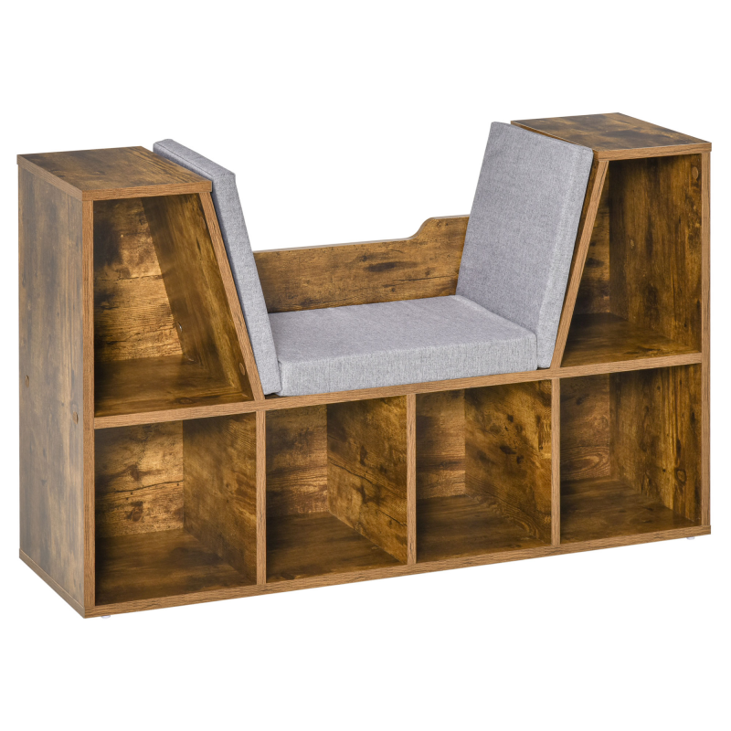HOMCOM 2-in-1 Bücherbank mit Sitzkissen, Würfelregal mit 6 offenen Fächern und 2 Ebenen, Aufbewahrungsmöbel für Wohnzimmer, Schlafzimmer, Büro, 102 x 30 x 61 cm, Rustikbraun Aosom – Bild 1 von 2