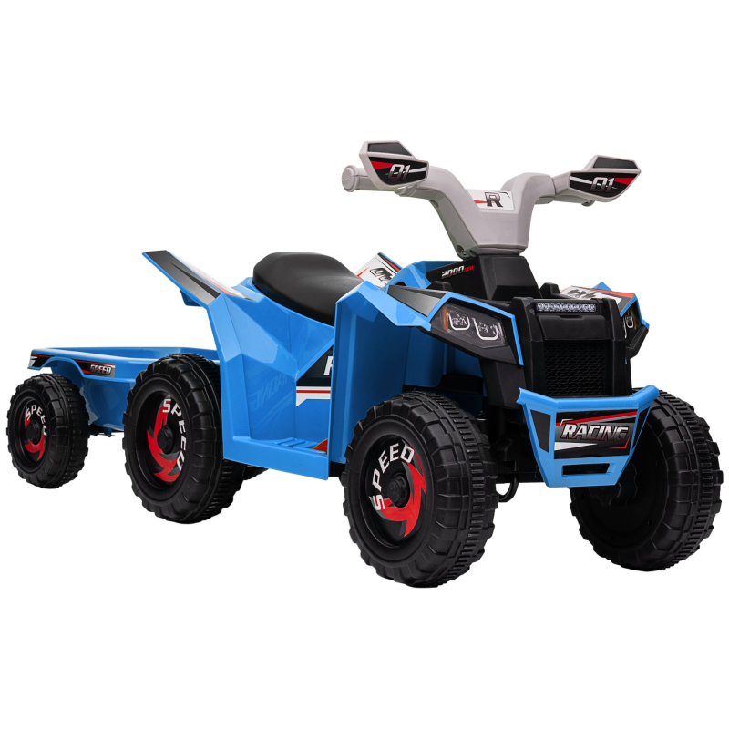 HOMCOM Kinderquad Elektro-Quad 6V mit Anhänger für Kinder 1,5-3 Jahre, 2,5 km/h, sicheres Metallfahrzeug in Blau Aosom.de – Bild 1 von 2
