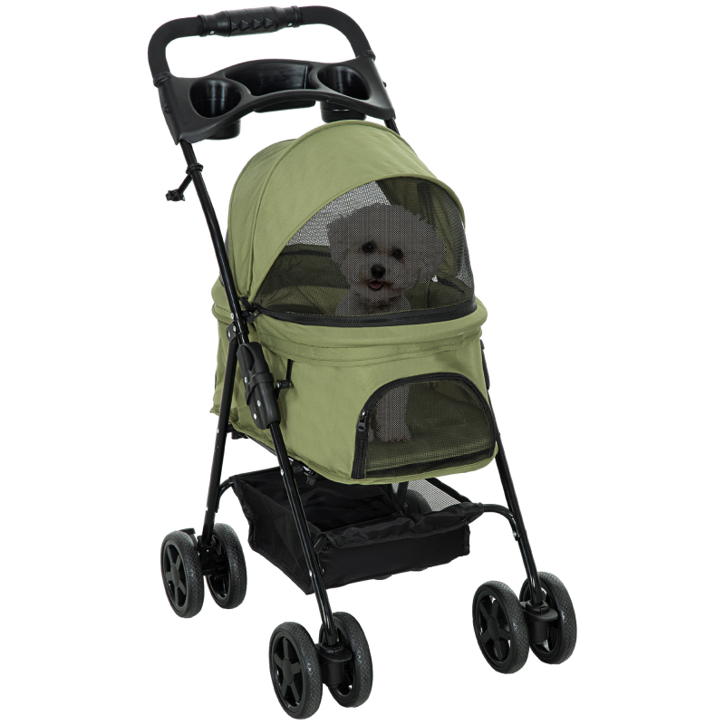 PawHut Hundewagen Hundebuggy mit Klappfunktion für kleine Hunde & Katzen, Haustierwagen Katzenbuggy Oxford Dunkelgrün 67x45x96 cm Aosom.de – Bild 1 von 2