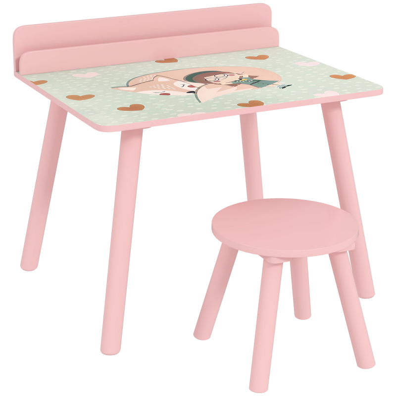 AIYAPLAY Kindertisch-Set mit Stuhl & Bücherhalter, Bärenmotive, für 3–8 Jahre, Rosa Aosom – Bild 1 von 2
