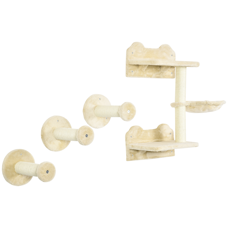 HOMCOM Sprungturm mit 3 Kratzbäumen, Kletterwand & Hängematte, Beige Cremeweiß, ideal für Katzen Aosom.de – Bild 1 von 2