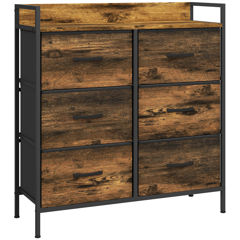 HOMCOM Kommode mit 6 Stoffschubladen – Faltboxen, pulverbeschichteter Stahl, Industrial, 79 x 29 x 85 cm, Rustikabraun Aosom – Bild 1 von 2