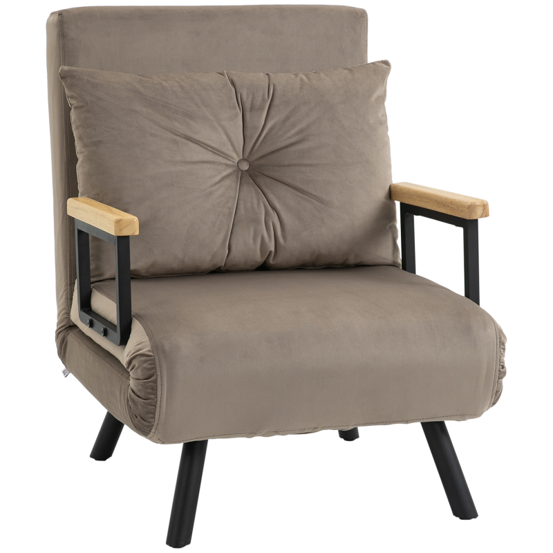 HOMCOM Schlafsessel mit Bettfunktion, 63 x 73 x 81 cm, mit fünffach verstellbarer Rückenlehne, platzsparend, robust, Samtoptik, Hellbraun Aosom – Bild 1 von 2